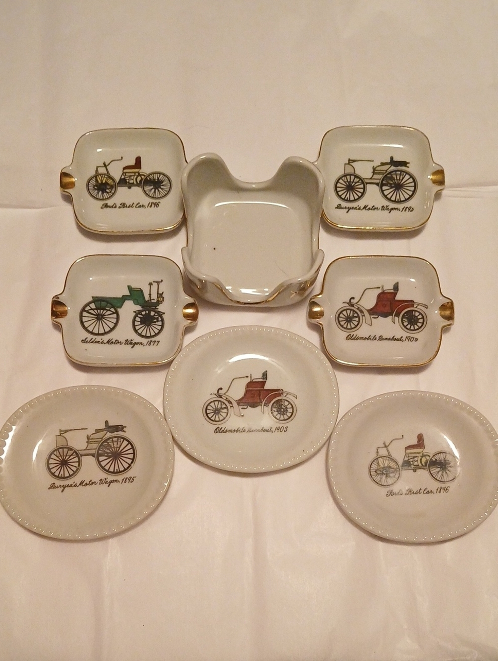 Vintage Automobile Ceramic Ashtray/ Trinket Tray Set